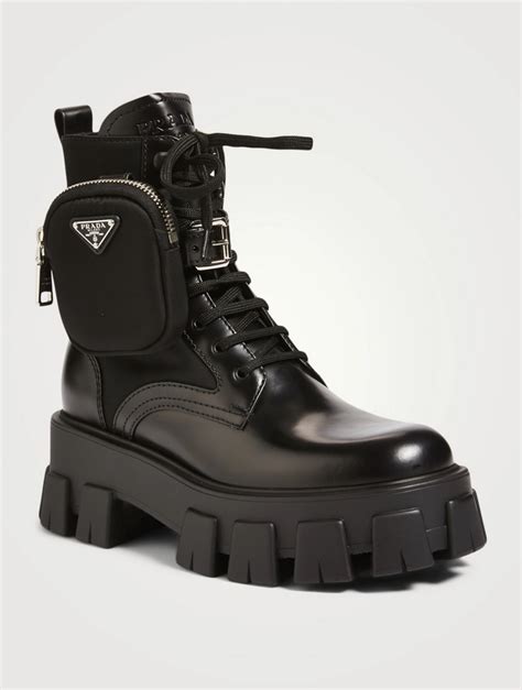 prada leather combat boots women|women Prada boots with pouch.